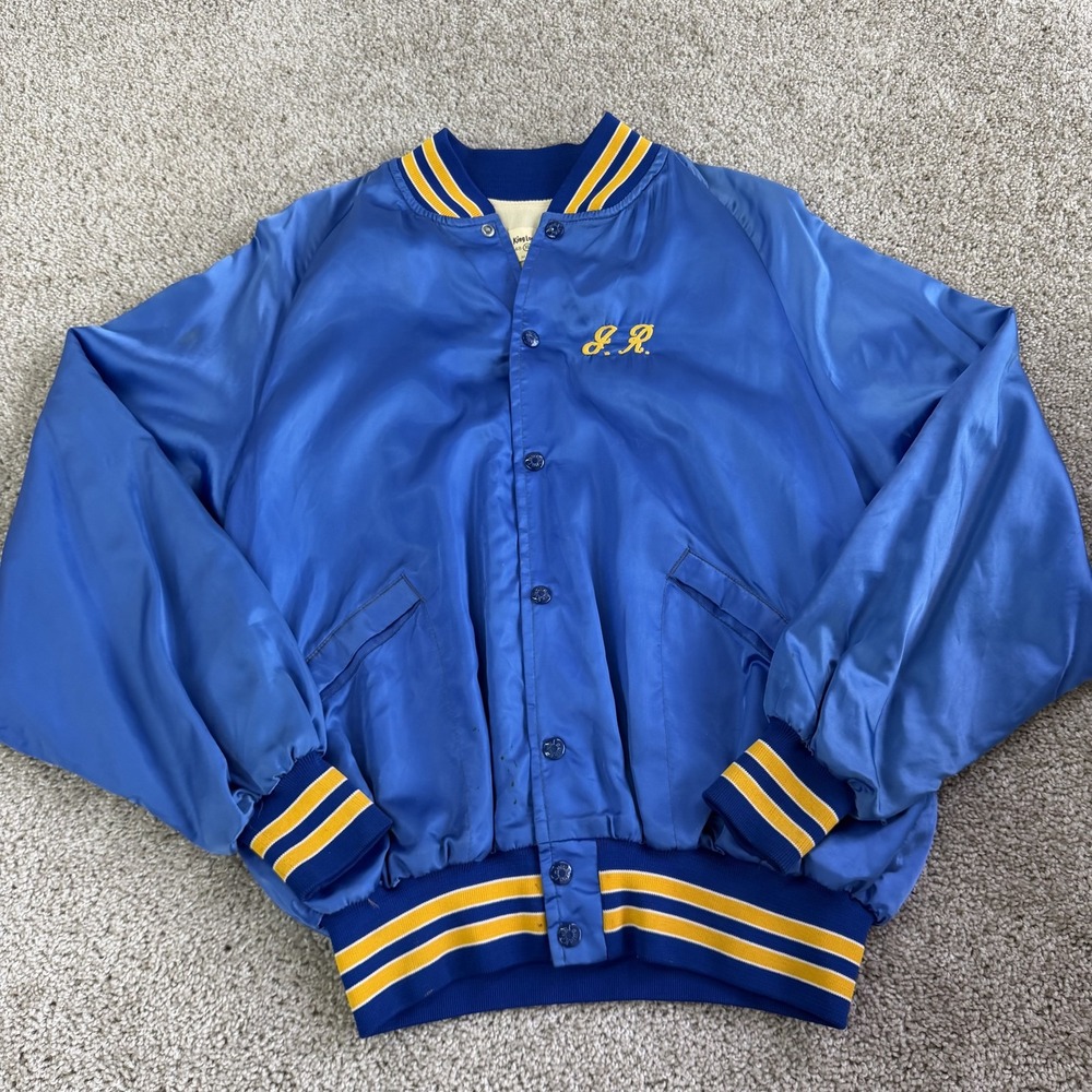 Vintage King Louie Jacket Mens XL Blue Nylon Varsity Satin Snap Lined Pro Fit